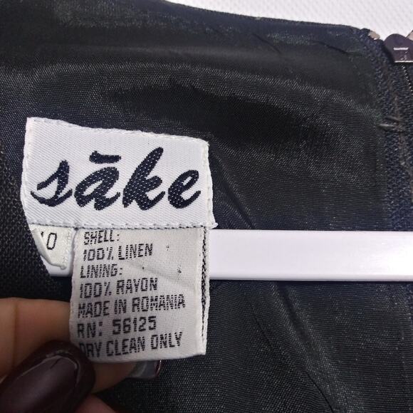 Sake Black Linen Sleeveless Dress Pleated Button Front Career Size 10 - Picture 7 of 10